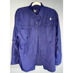 REEL LEGENDS MENS NAVY BLUE LONG SLEEVE BUTTON DOWN SIZE S